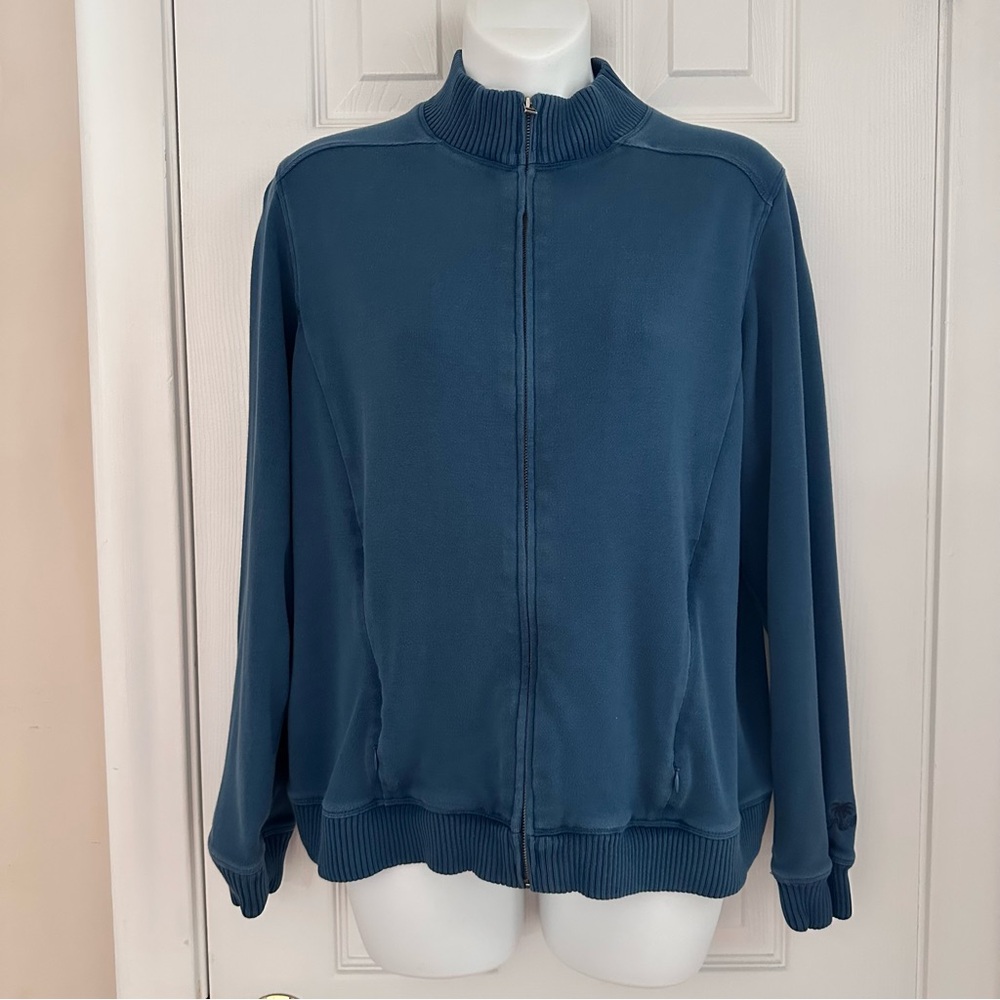 Tommy Bahama Women’s Full Zip Jacket XL Blue Silk & Cotton Mock Neck Lightweight
